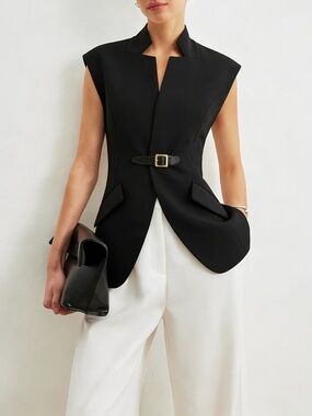 259 Notch Lapel Buckle Detail Blazer Vest